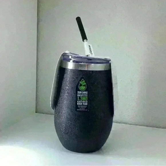 Manna Wine Tumbler Stainless Steel With  Straw & Silicone Tip Black  17oz - Picture 6 of 7